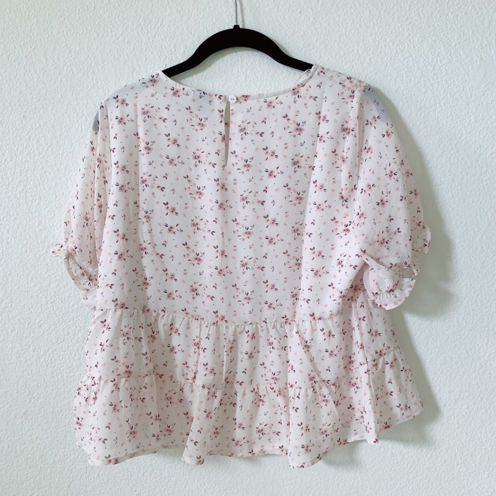 Paper Crane | White & Pink Floral Peplum Top - Picture 9 of 9
